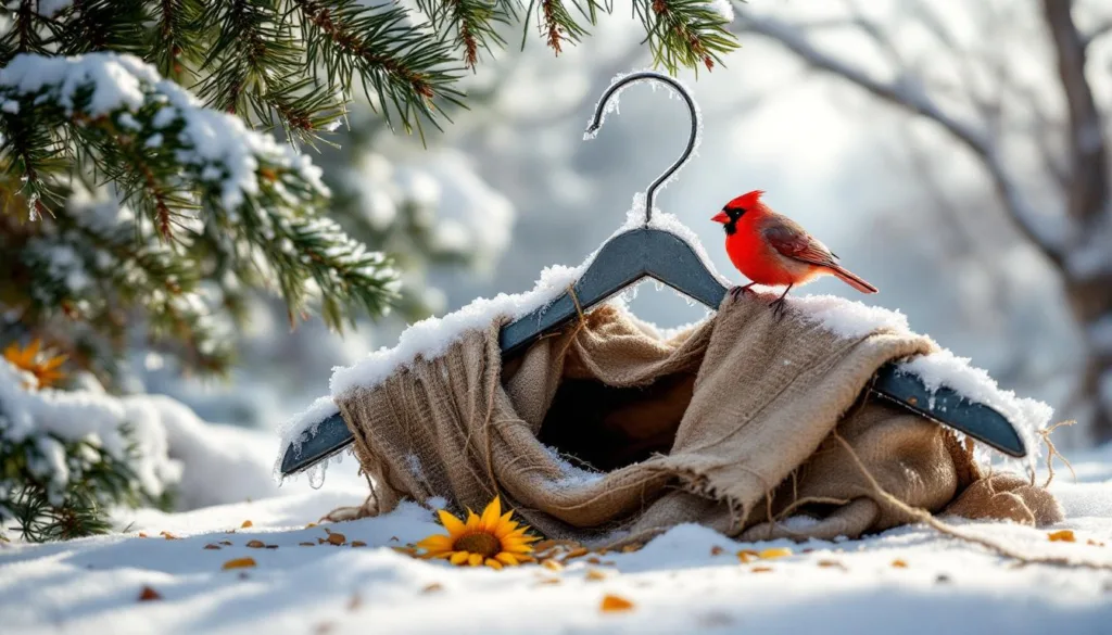 entdecken sie, wie ein alter metallkleiderbügel als innovativer schutz für vögel im winter dient und ihnen hilft, die kalte jahreszeit zu überstehen.
