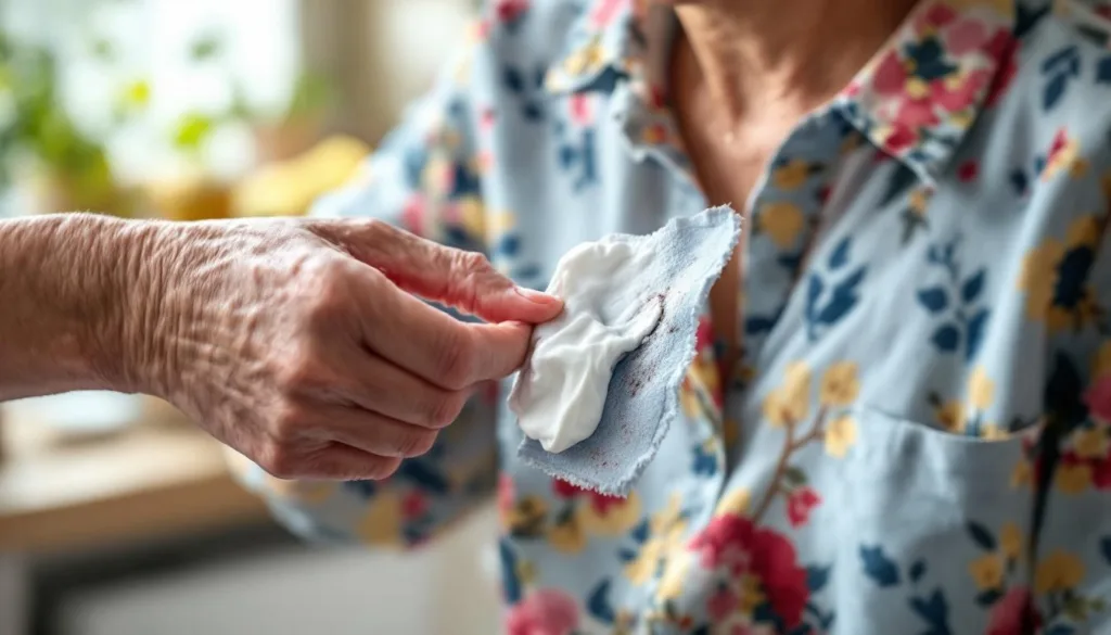 eine großmutter zeigt, wie nivea-creme flecken schnell und effektiv in nur wenigen minuten entfernt – einfache und bewährte hausmittel für saubere kleidung.